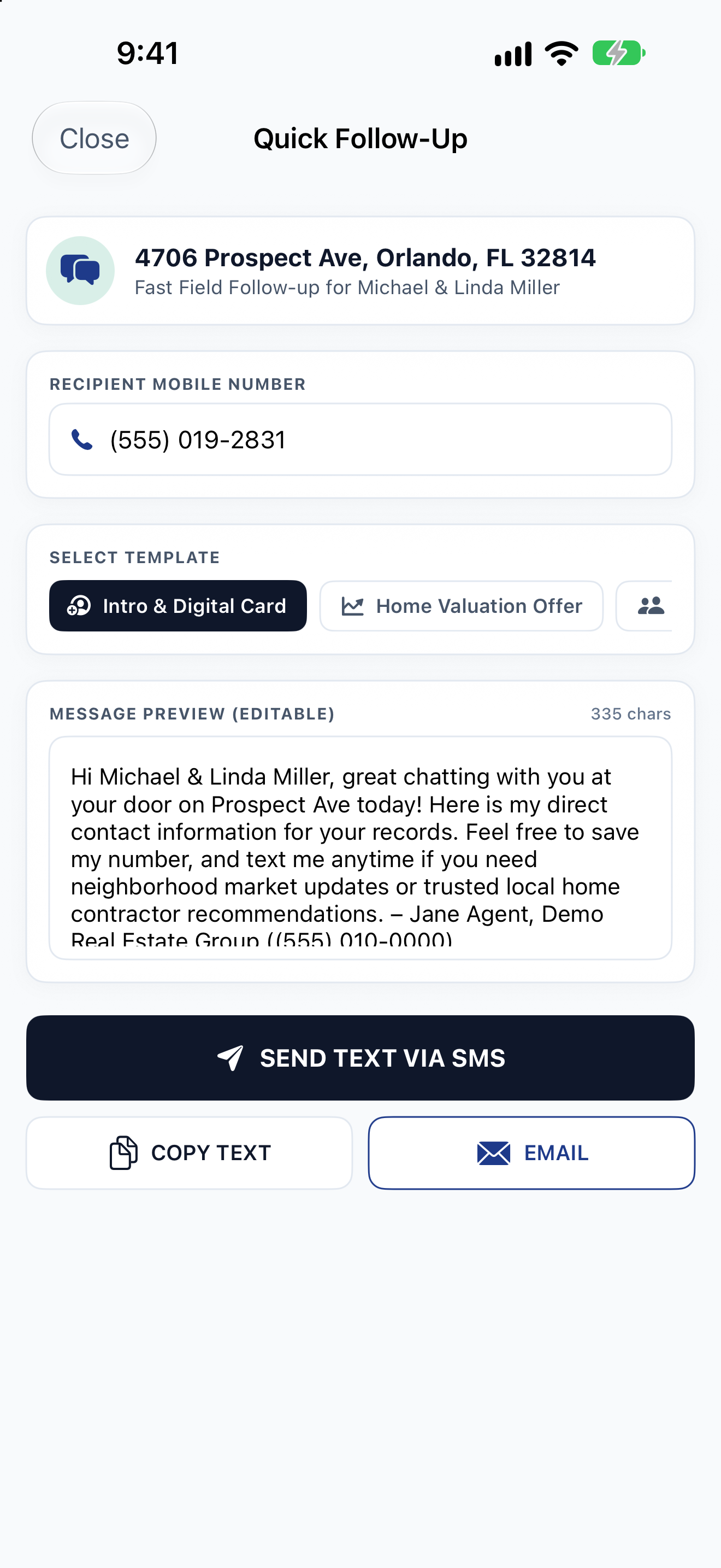 CanvassPad 1-Tap SMS and Email Follow-Up on iOS